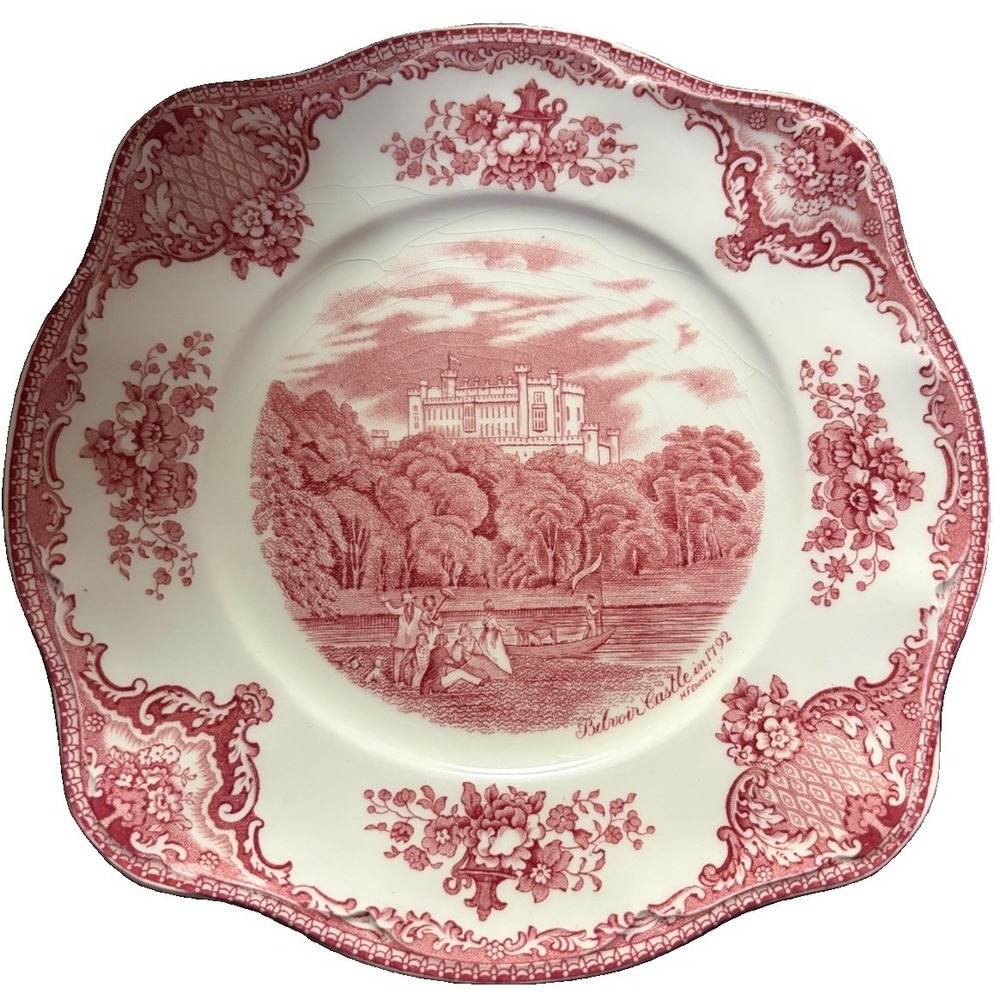 Vtg Johnson Brothers Old Britain Castles Pink Square Salad Plate Belvoir Castle - Picture 1 of 4